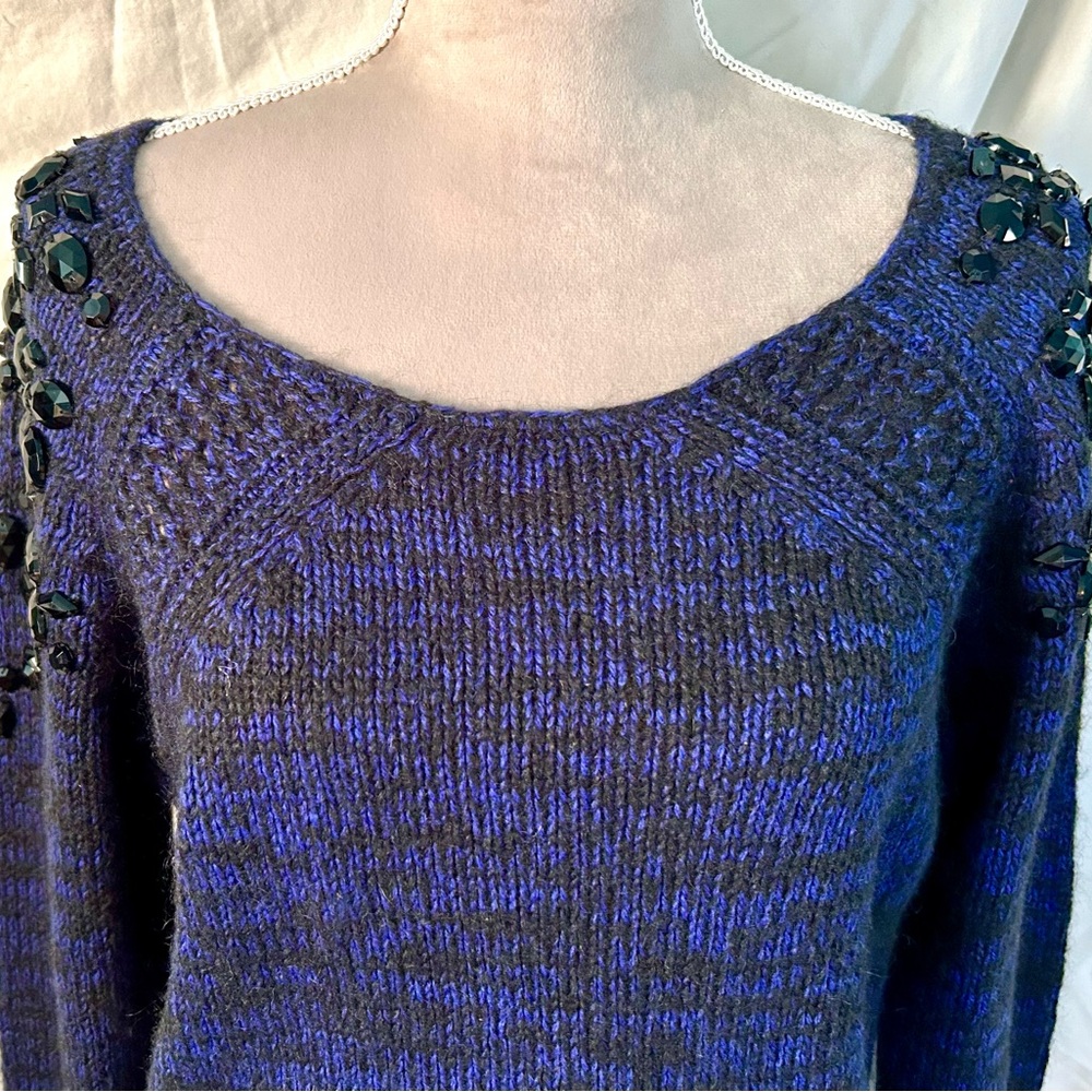 Victoria’s Secret Blue, Black Beaded Boatneck Sweater, Size S - Picture 4 of 10